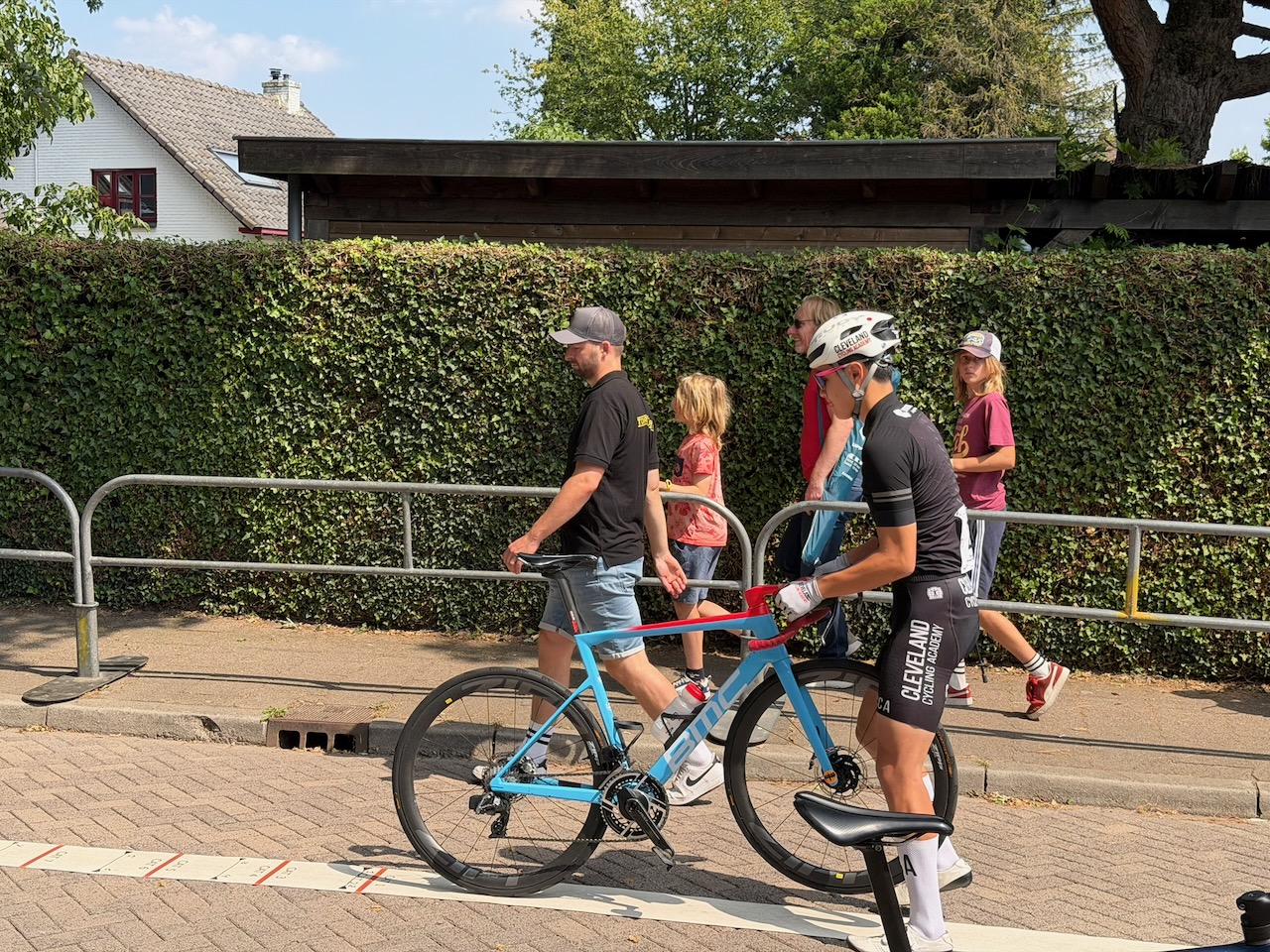 Rider preparing at a Belgian race